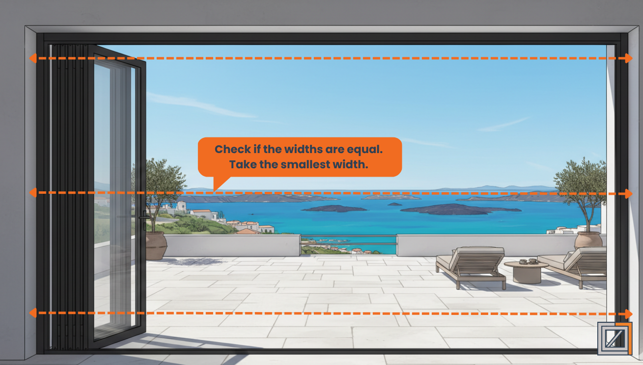 Width measurements of a folding door.