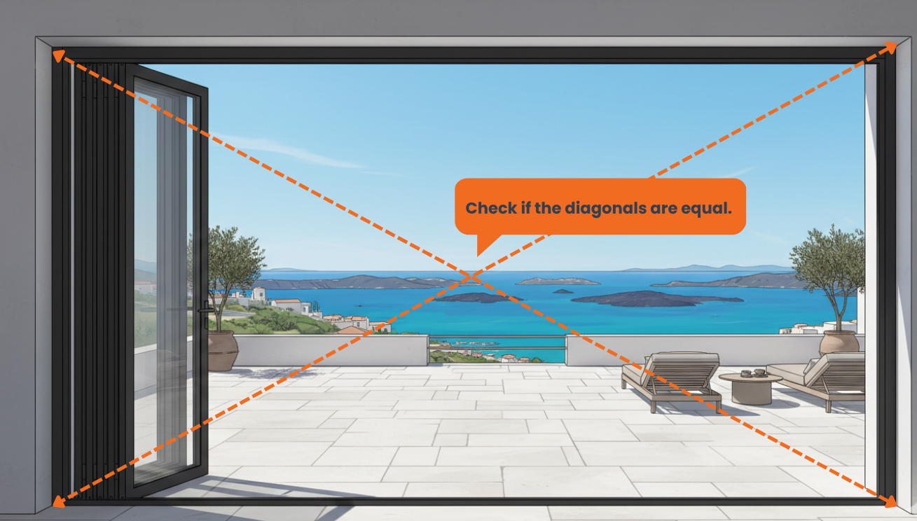 Diagonal measurements of a folding door.