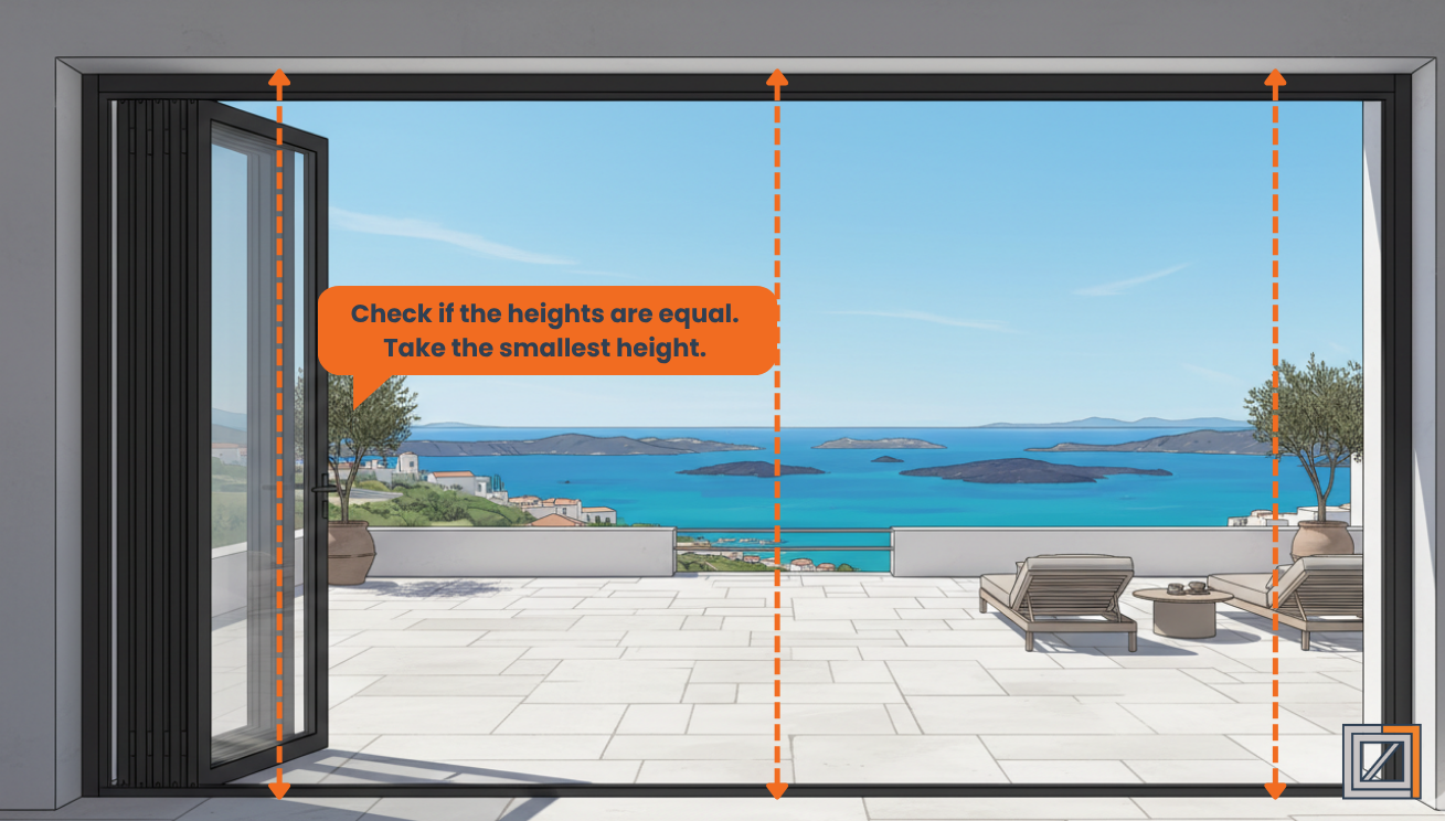Height measurements of a folding door.